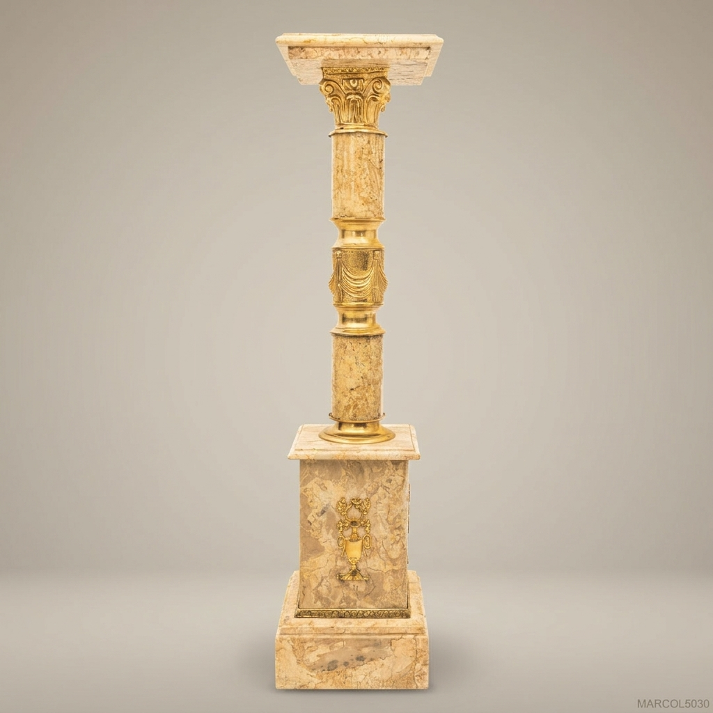 Neoclassical Empire Marble & Brass Column Pedestal