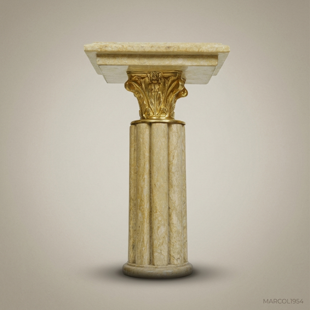 Neoclassical Marble & Brass Column Pedestal