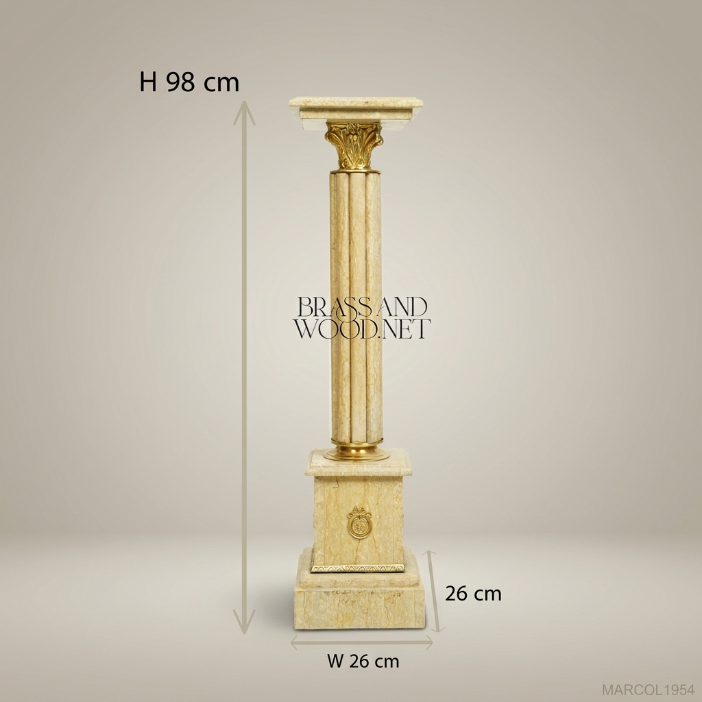 Neoclassical Marble & Brass Column Pedestal