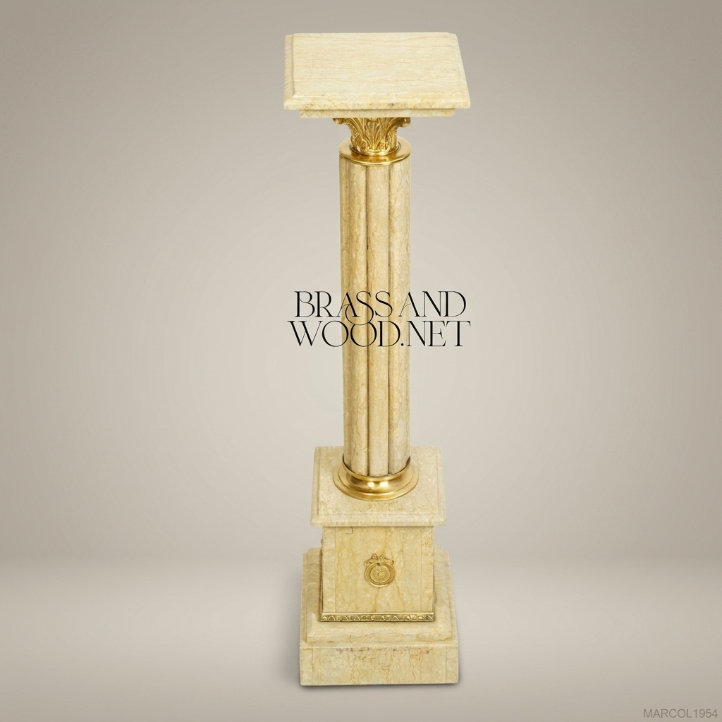 Neoclassical Marble & Brass Column Pedestal