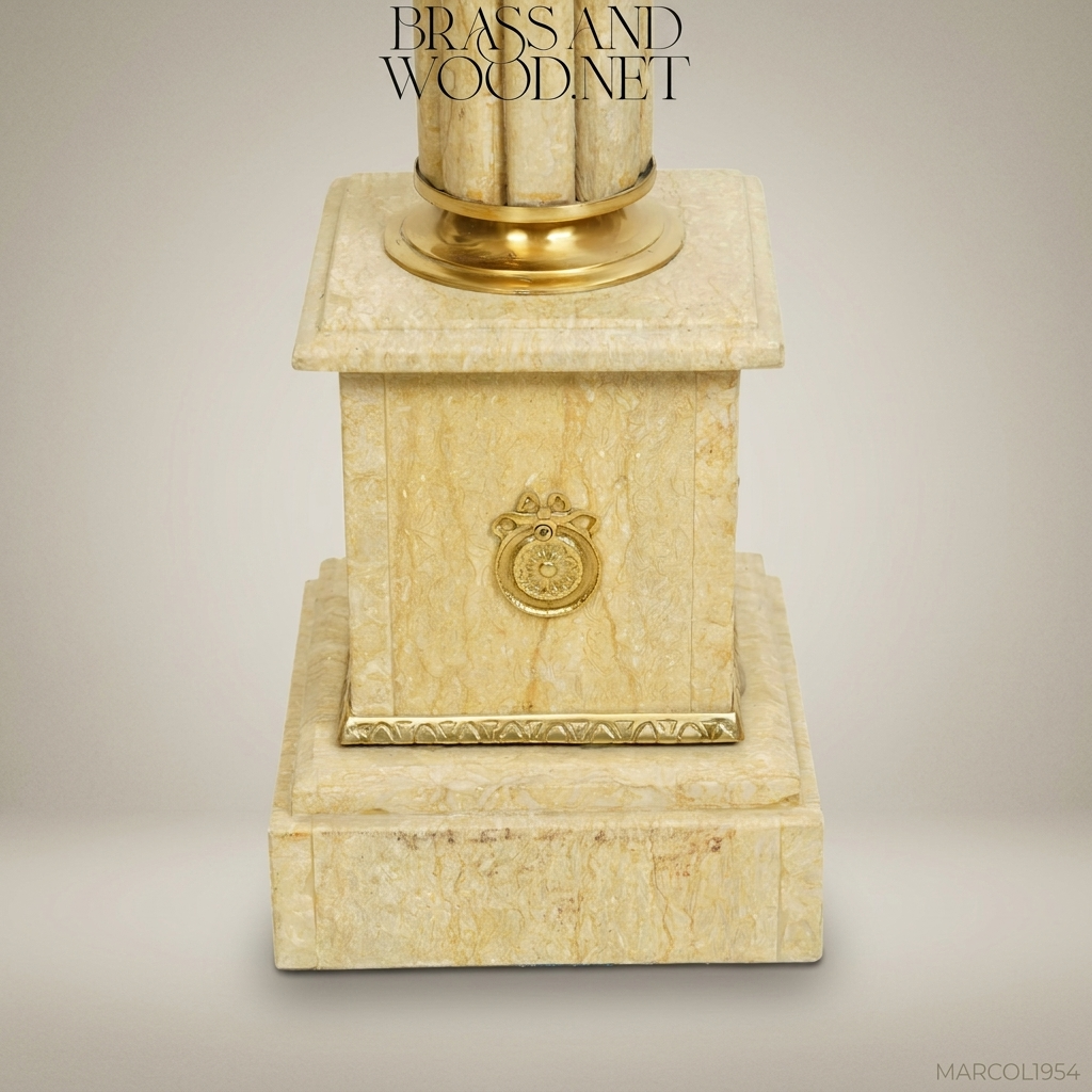 Neoclassical Marble & Brass Column Pedestal