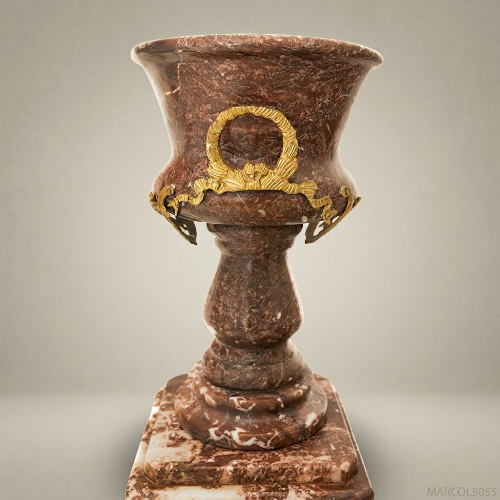 Neoclassical Marble & Brass Urn on Pedestal Column