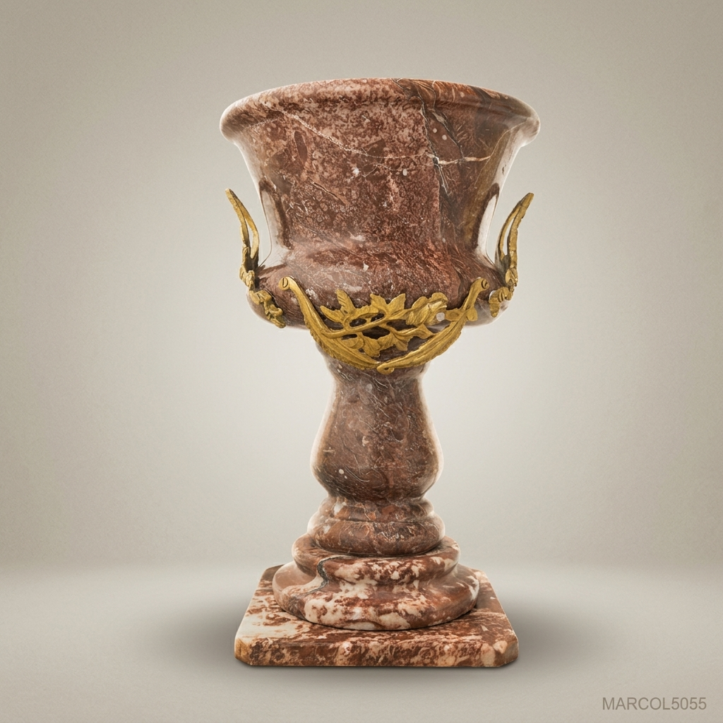 Neoclassical Marble & Brass Urn on Pedestal Column