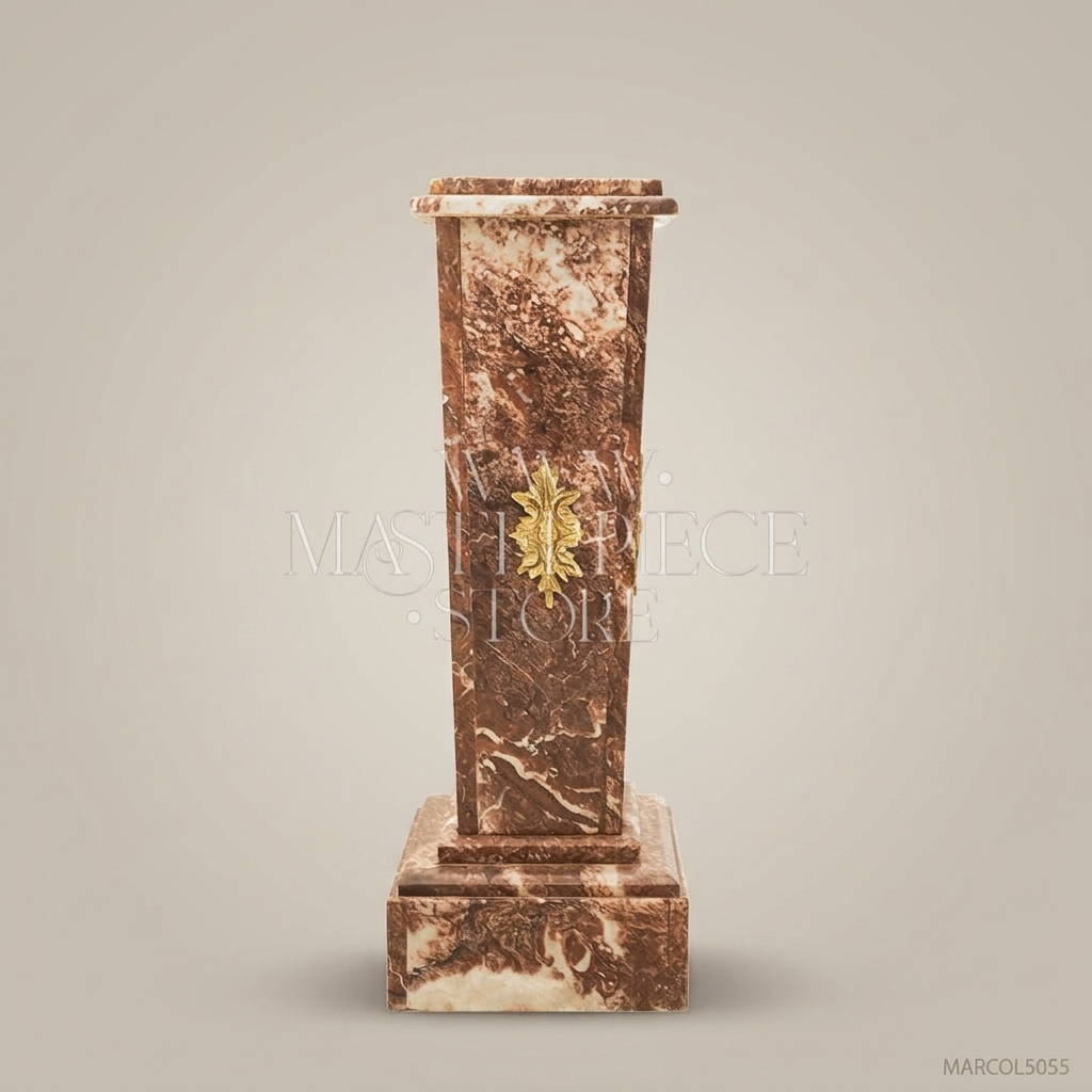 Neoclassical Marble & Brass Urn on Pedestal Column