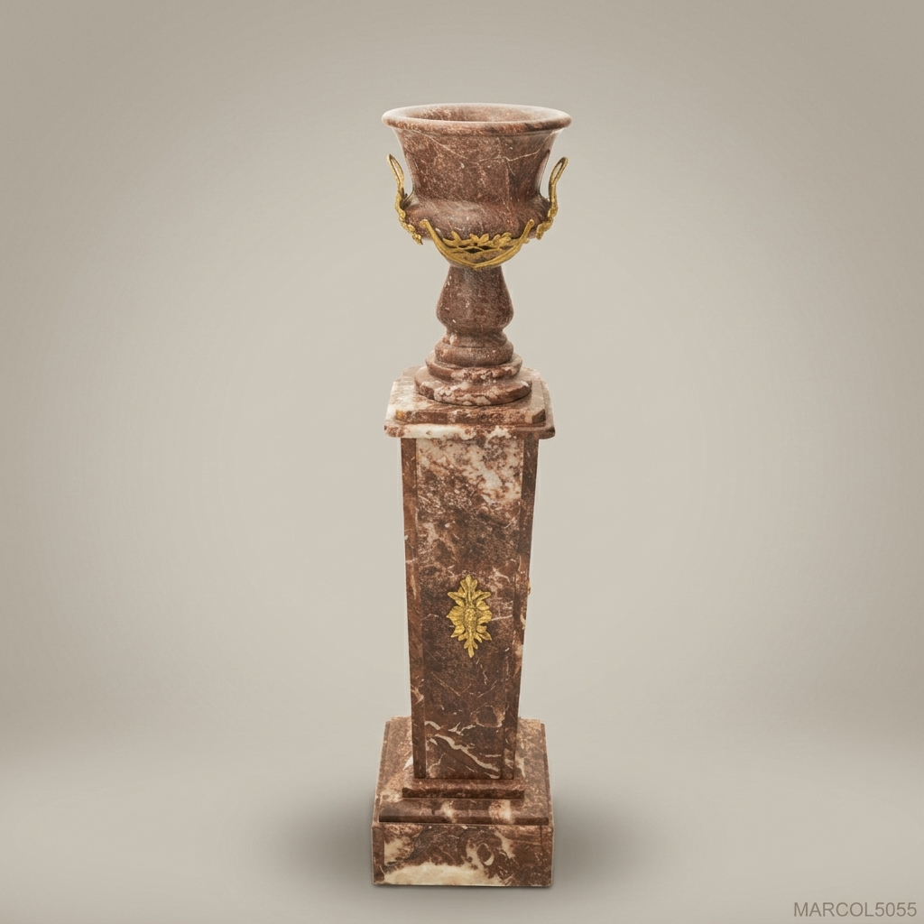 Neoclassical Marble & Brass Urn on Pedestal Column