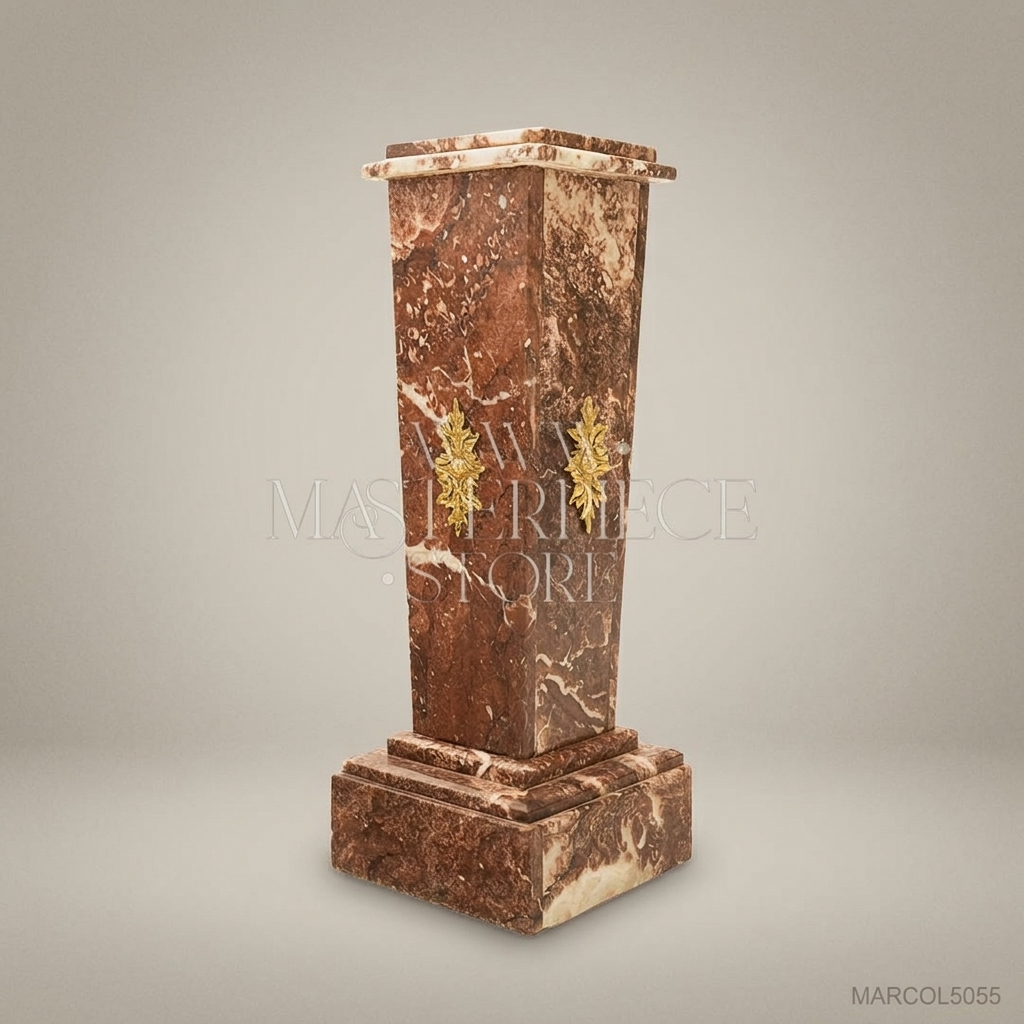 Neoclassical Marble & Brass Urn on Pedestal Column