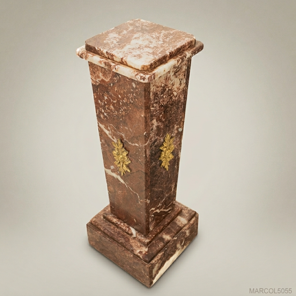 Neoclassical Marble & Brass Urn on Pedestal Column