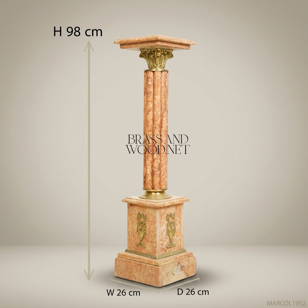 Neoclassical Marble Pedestal Column with Brass Corinthian Capital
