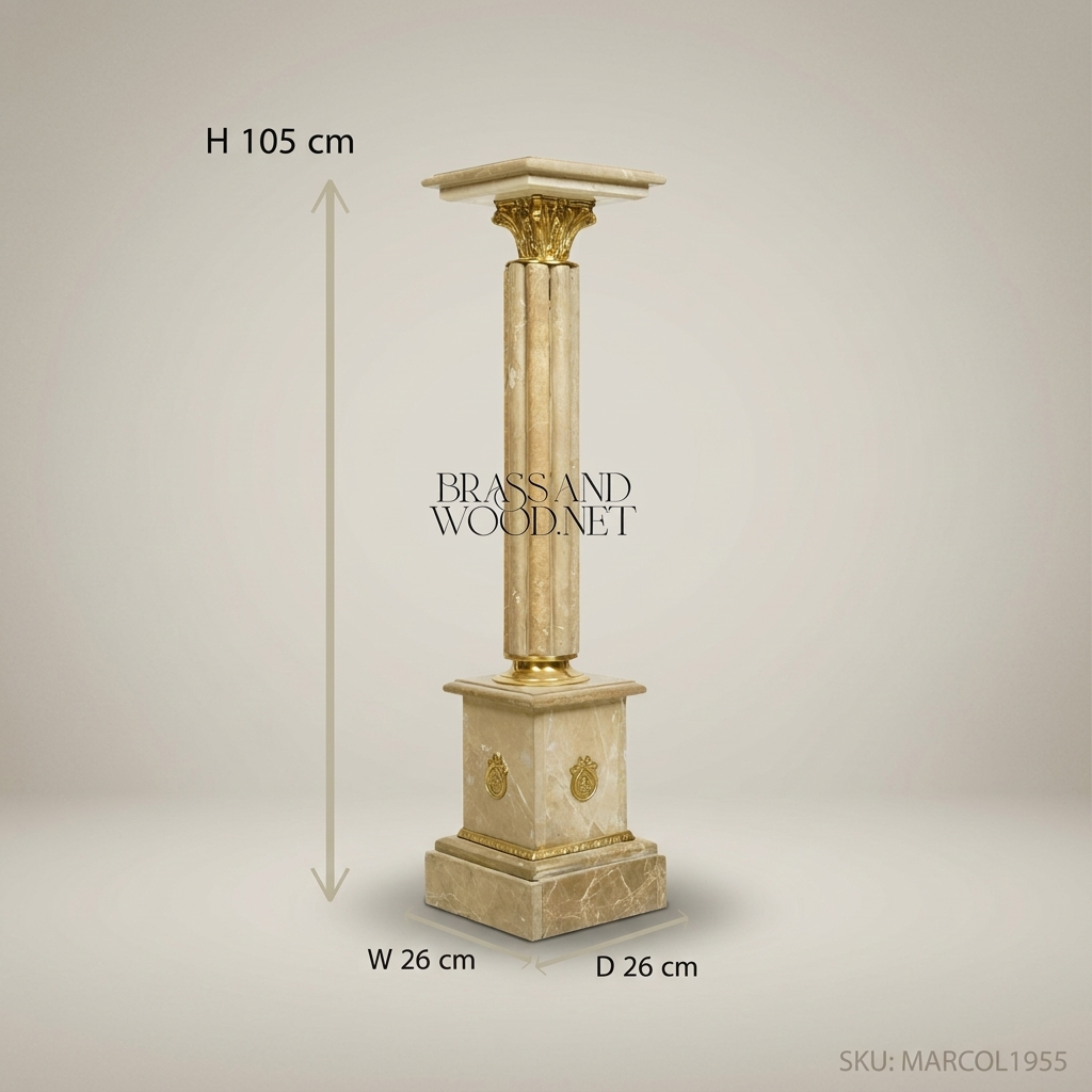Neoclassical Marble Column Pedestal with Gilt Brass Corinthian Capital