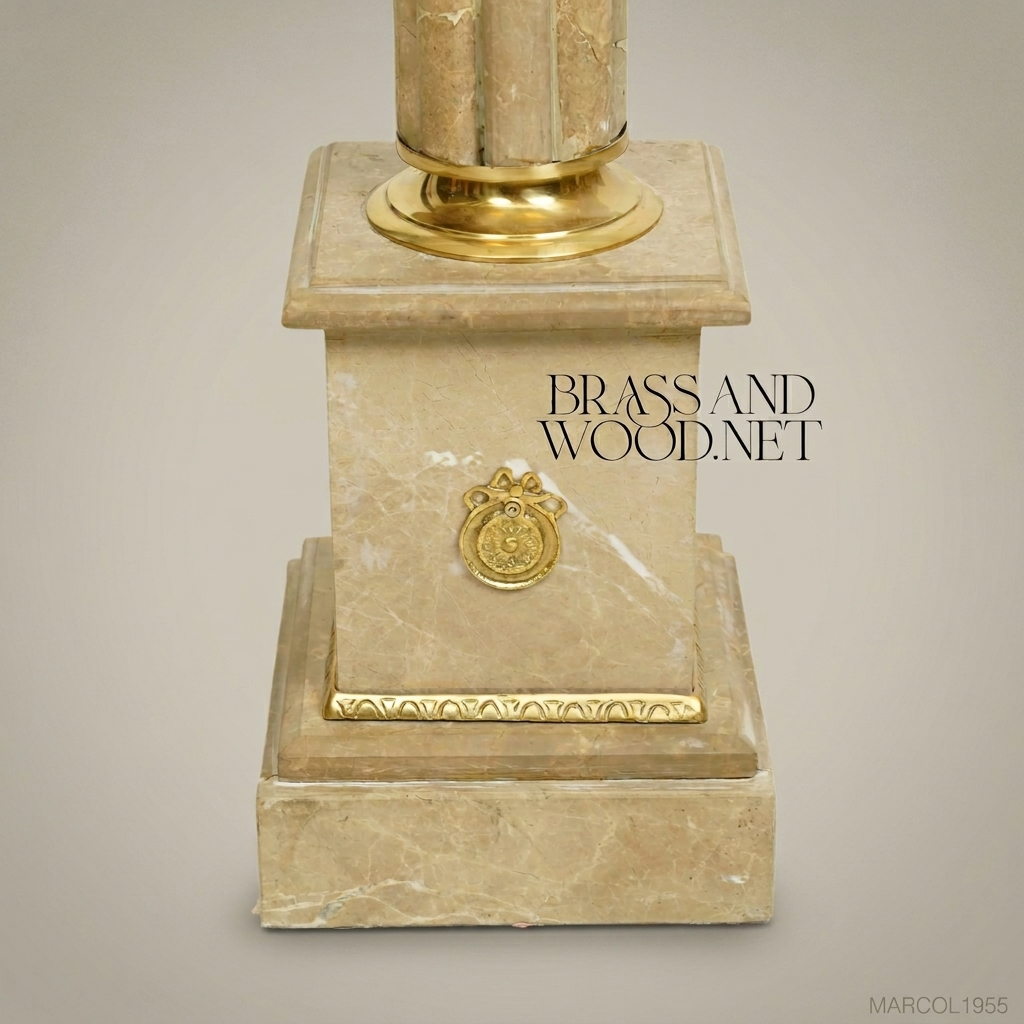 Neoclassical Marble Column Pedestal with Gilt Brass Corinthian Capital