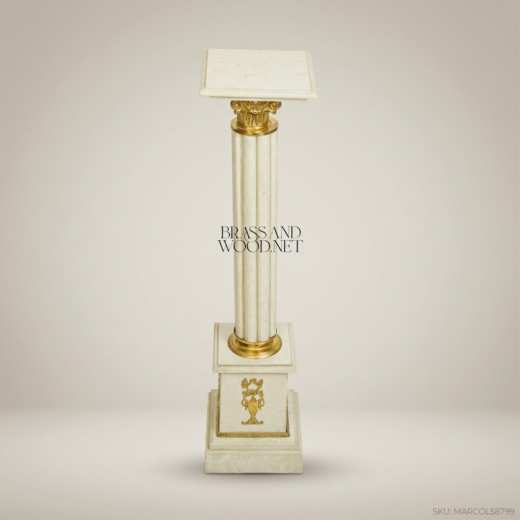 Neoclassical Marble Column Pedestal with Gilt Bronze Mounts