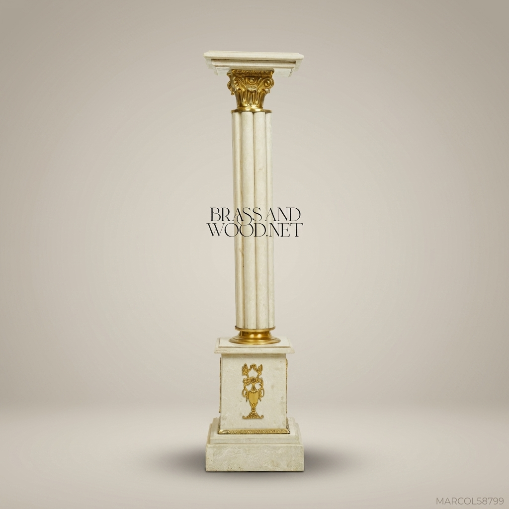 Neoclassical Marble Column Pedestal with Gilt Bronze Mounts