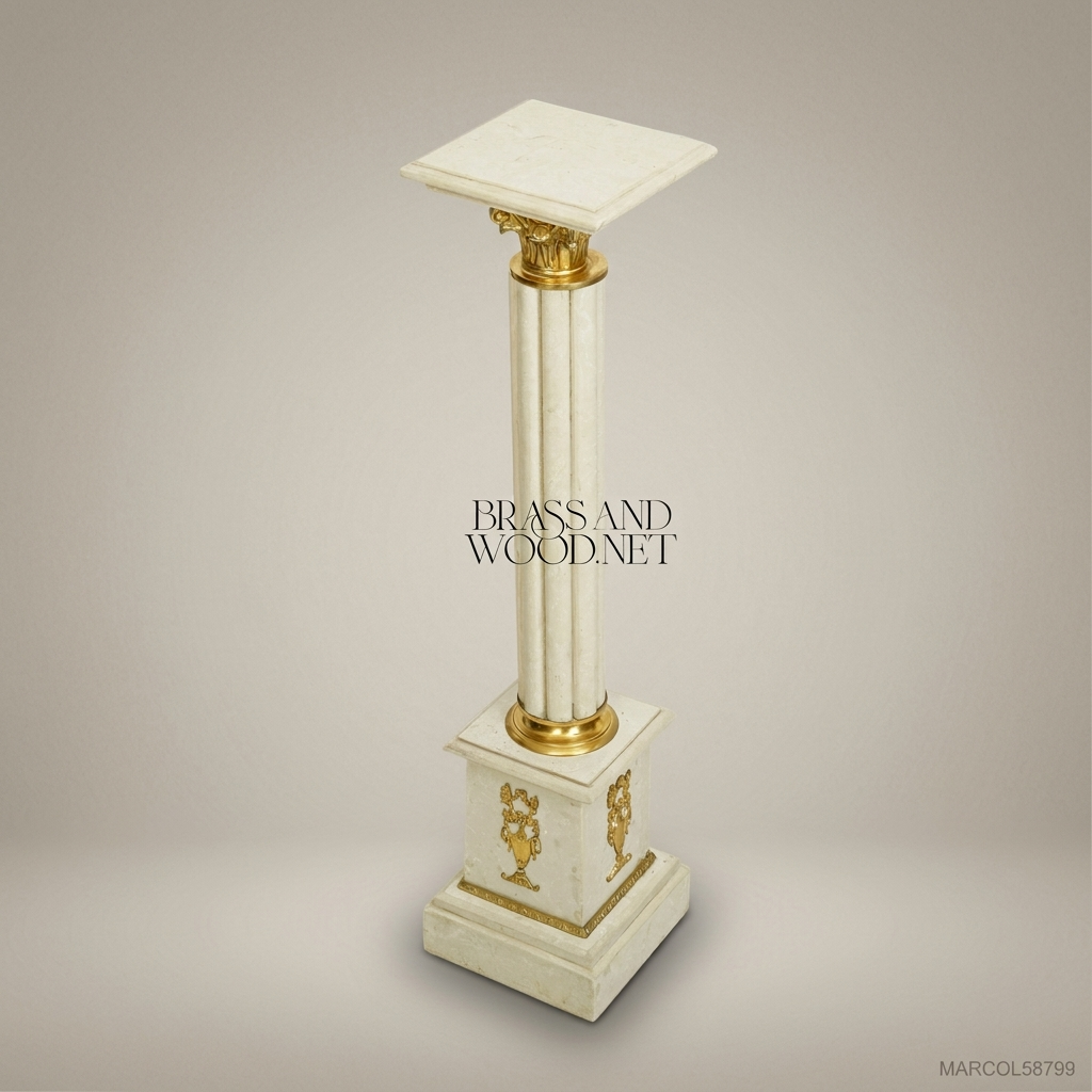 Neoclassical Marble Column Pedestal with Gilt Bronze Mounts