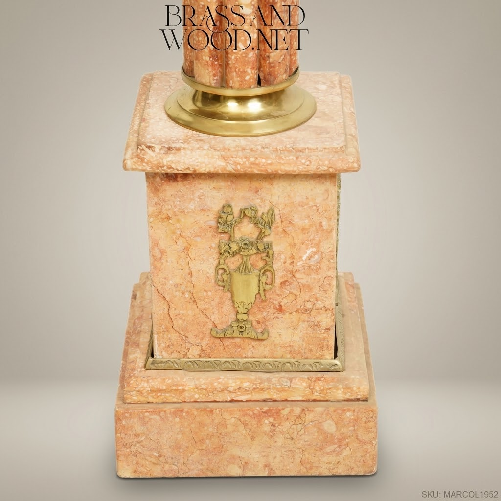 Neoclassical Marble Pedestal Column with Brass Corinthian Capital
