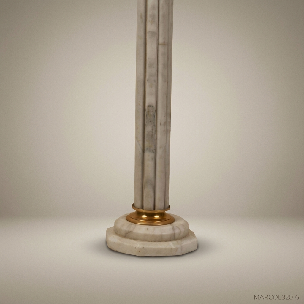 Neoclassical Marble Pedestal Column with Gilded Corinthian Capital