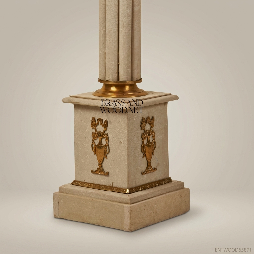 Neoclassical Marble Pedestal Column with Gilt Brass Corinthian Capital