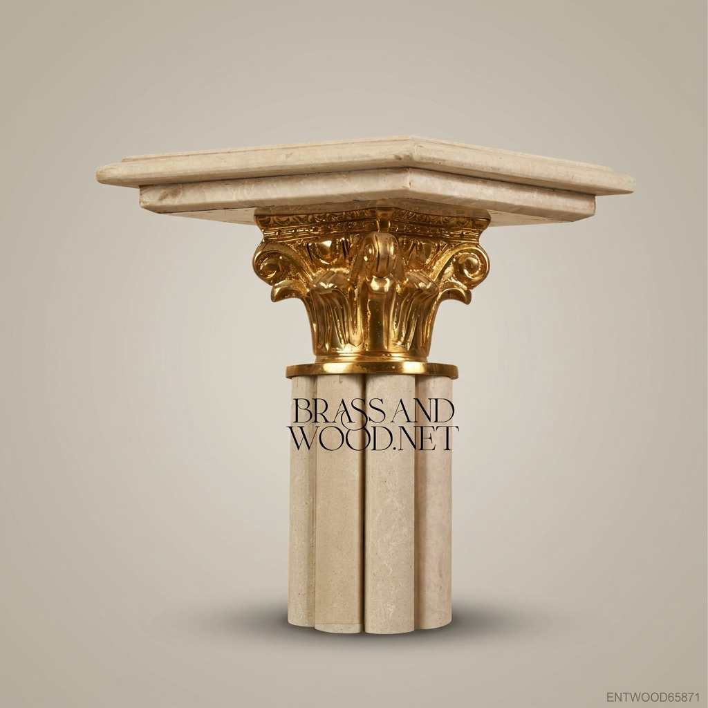Neoclassical Marble Pedestal Column with Gilt Brass Corinthian Capital