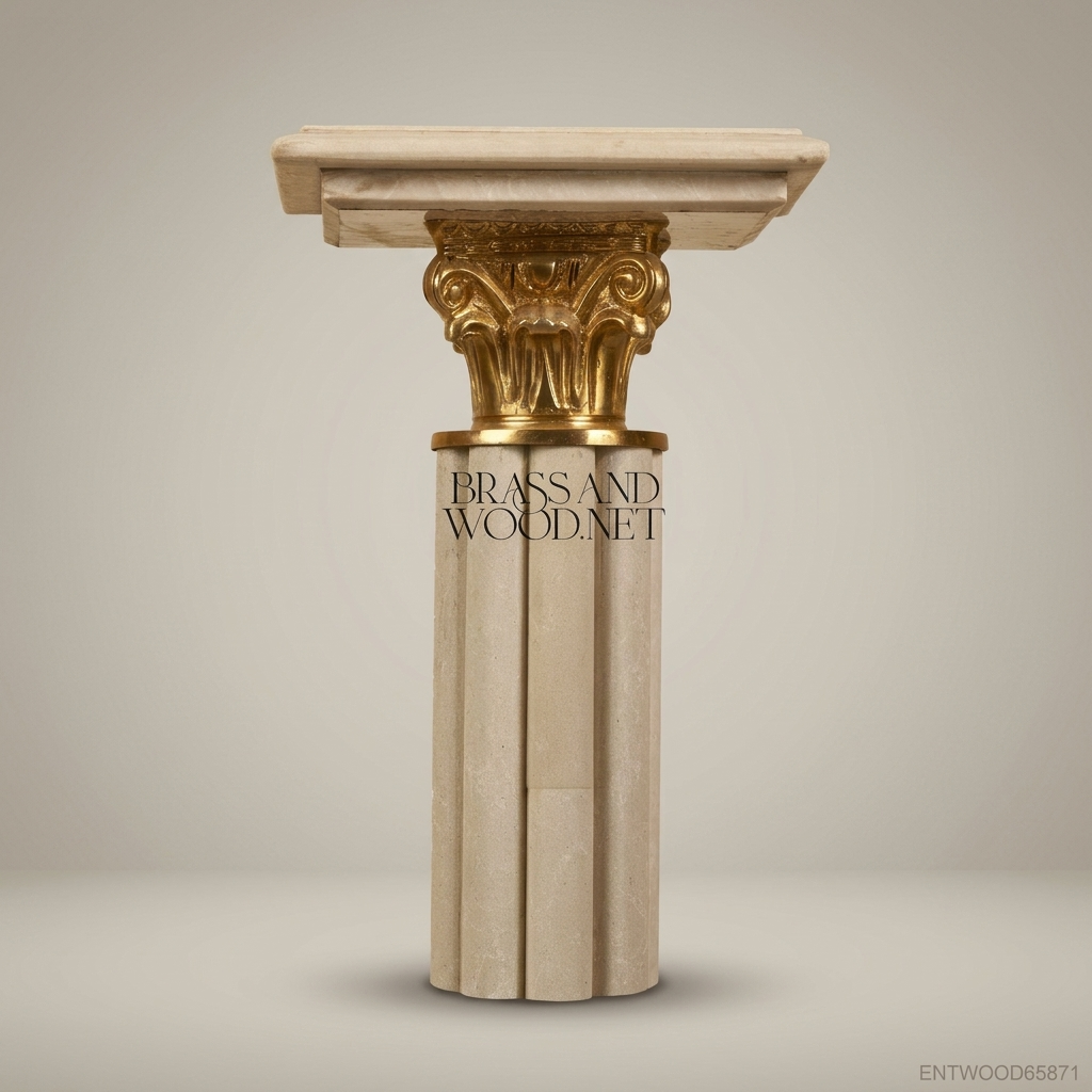 Neoclassical Marble Pedestal Column with Gilt Brass Corinthian Capital