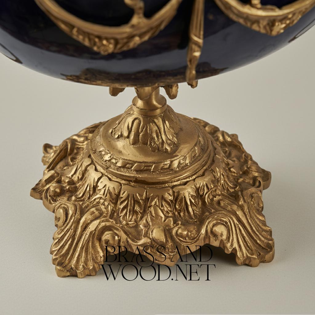 Neoclassical Navy Ceramic Coupe Bowl with Ormolu Swag & Scrolled Handles