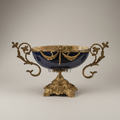 Neoclassical Navy Ceramic Coupe Bowl with Ormolu Swag & Scrolled Handles — Antique Gold