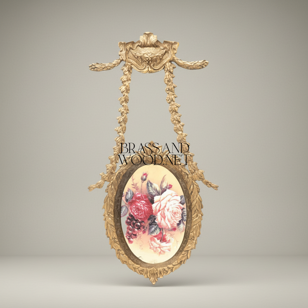 Neoclassical Oval Hanging Plate with Laurel Swag Frame & Floral Medallion