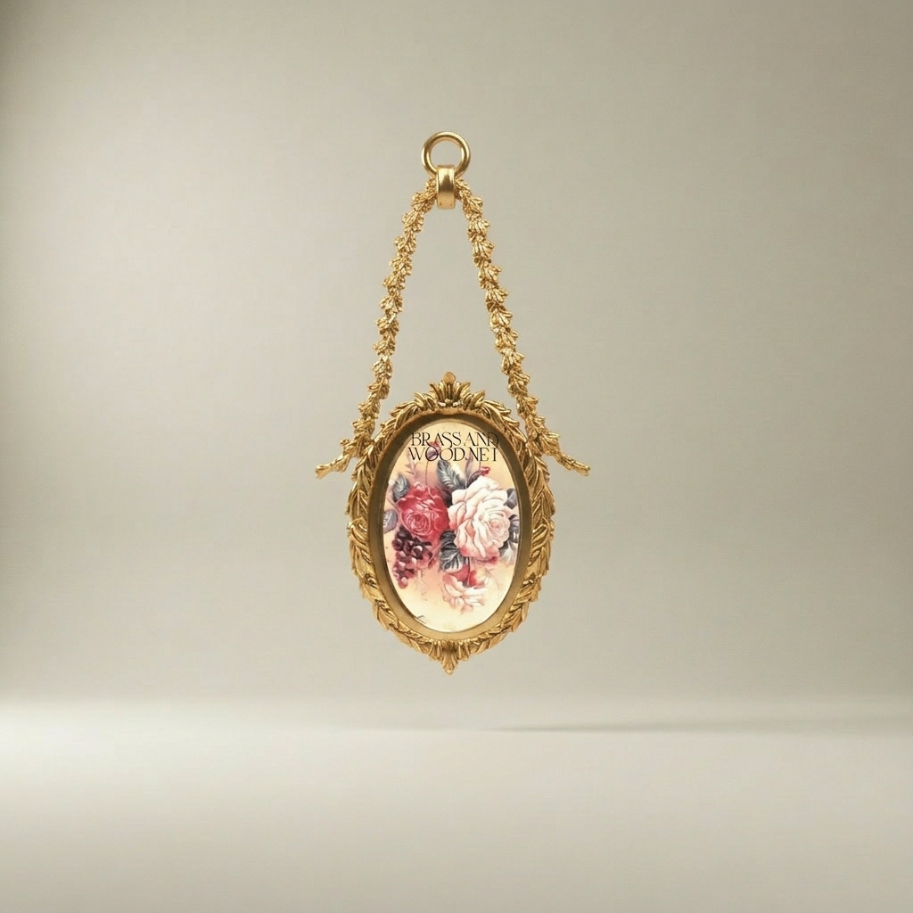 Neoclassical Oval Hanging Plate with Laurel Swag Frame & Floral Medallion — Gold