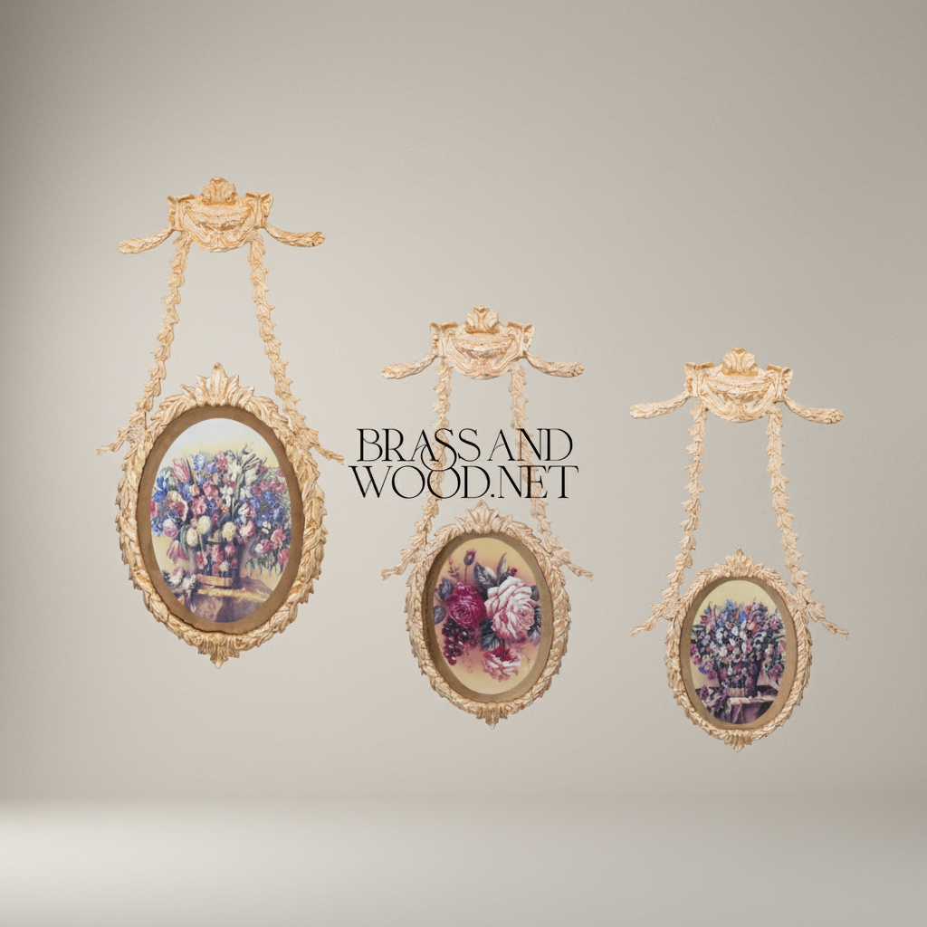 Neoclassical Oval Hanging Wall Frame with Laurel Swag & Bird Crest — Gold