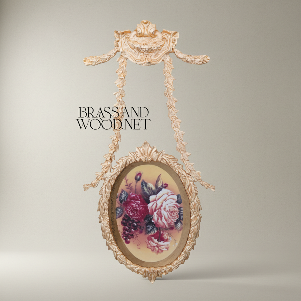 Neoclassical Oval Hanging Wall Frame with Laurel Swag & Bird Crest — Gold
