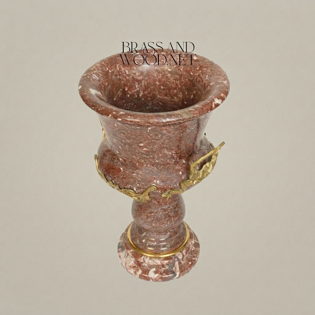 Neoclassical Red Marble Urn Vase with Brass Laurel Wreath Mount