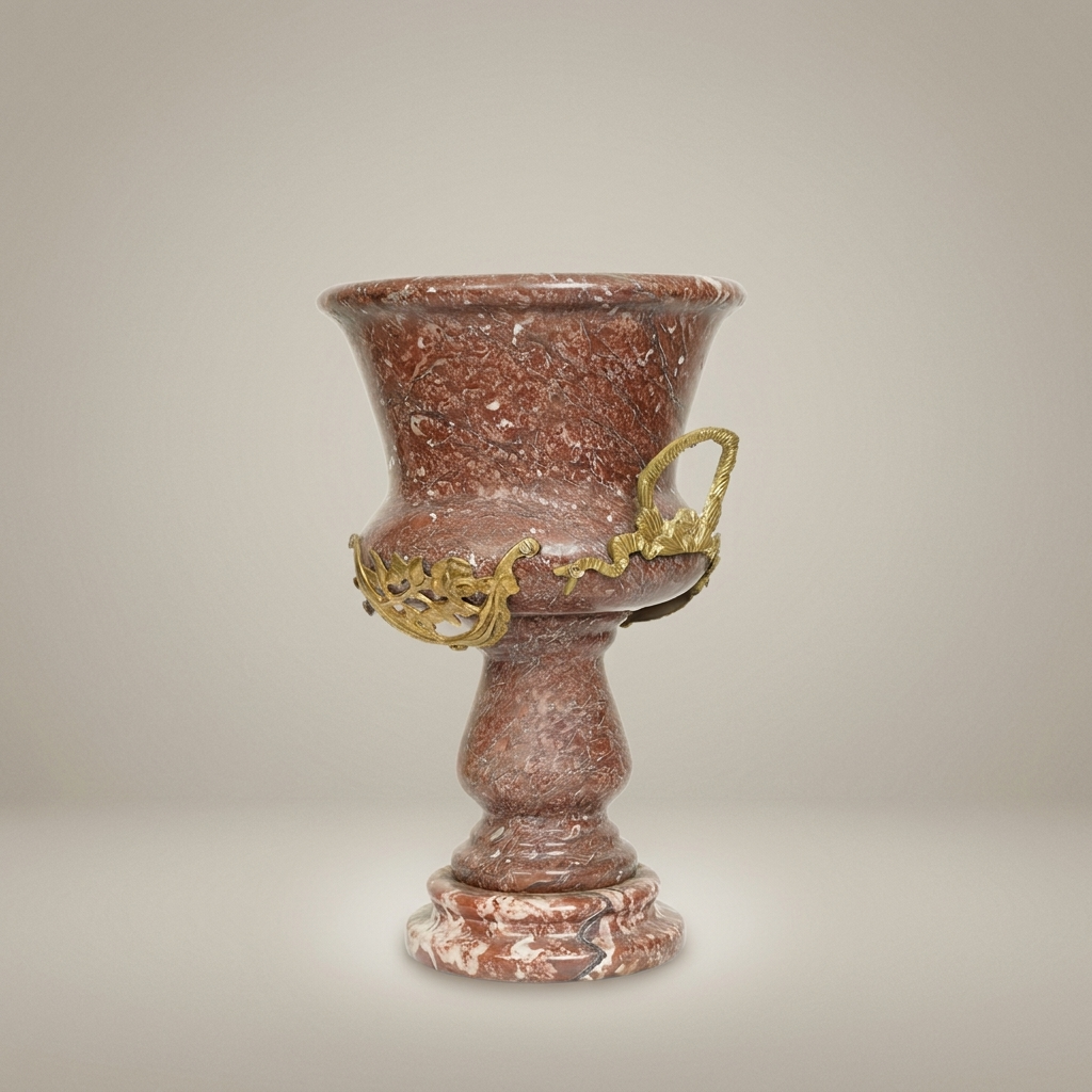 Neoclassical Red Marble Urn Vase with Brass Laurel Wreath Mount — Antique Gold