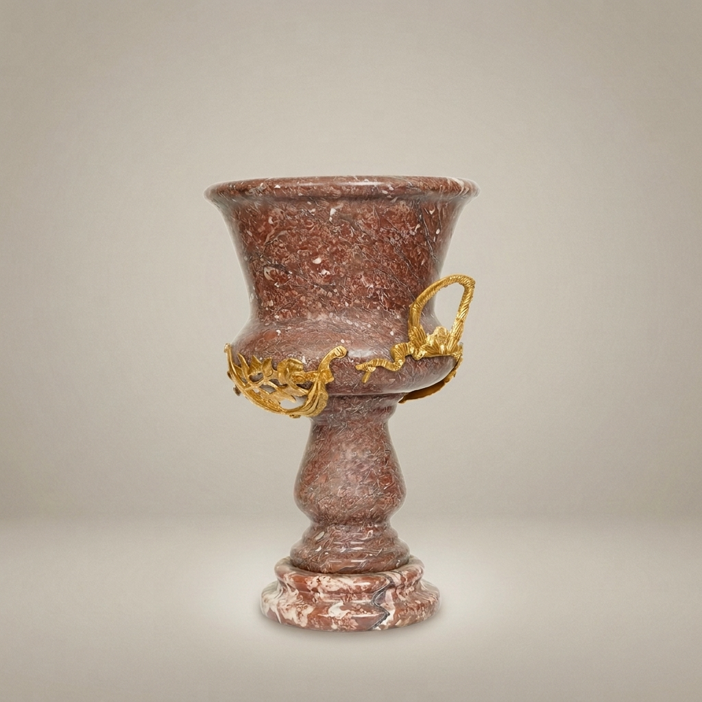 Neoclassical Red Marble Urn Vase with Brass Laurel Wreath Mount