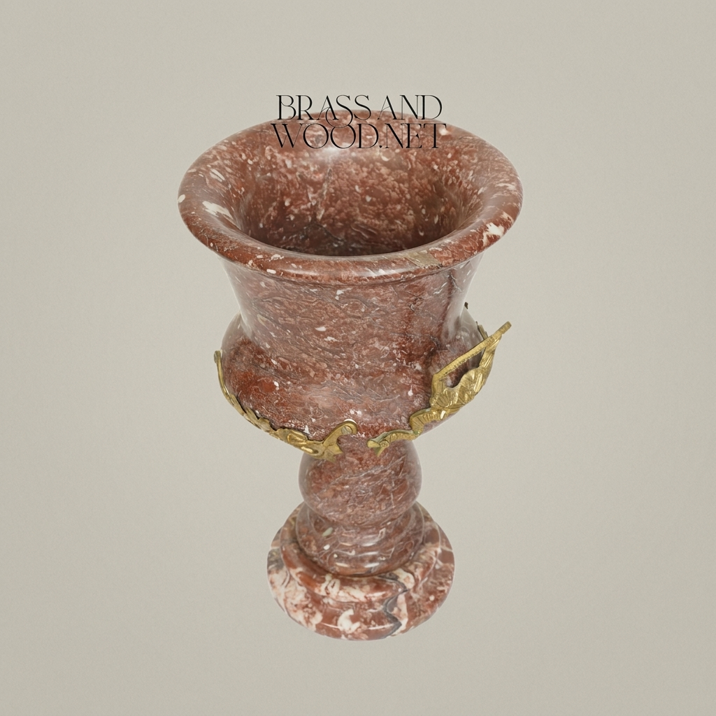 Neoclassical Red Marble Urn Vase with Brass Laurel Wreath Mount — Antique Gold