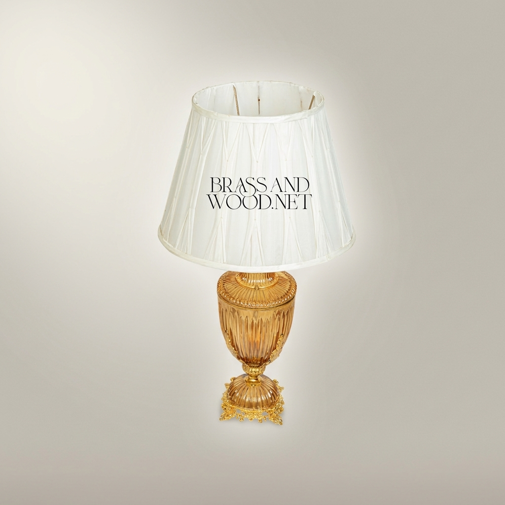 Neoclassical Ribbed Glass Urn Table Lamp with Ornate Brass Base