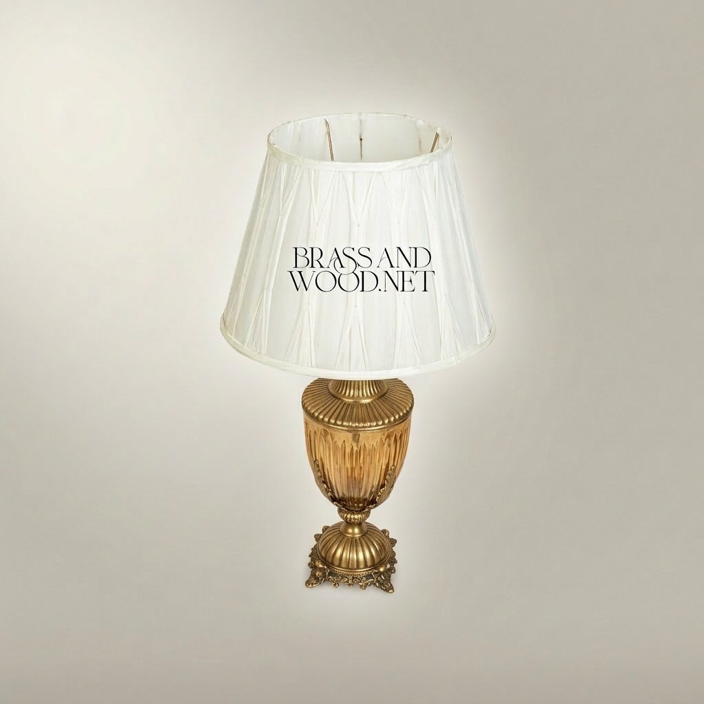 Neoclassical Ribbed Glass Urn Table Lamp with Ornate Brass Base — Antique Gold