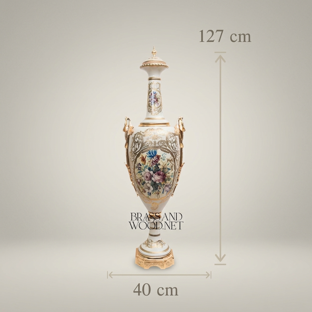 Neoclassical Ceramic Amphora Vase with Gilded Serpent Handles & Hand-Painted Floral Cartouche — Gold