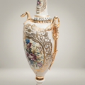 Neoclassical Ceramic Amphora Vase with Gilded Serpent Handles & Hand-Painted Floral Cartouche — Gold