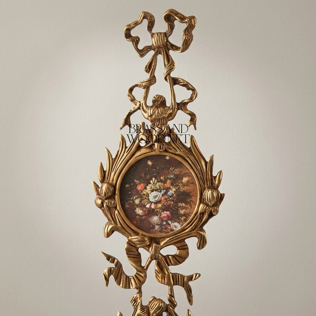 Neoclassical Triple Medallion Hanging Panel Set with Floral Insets & Ribbon Crest — Antique Gold