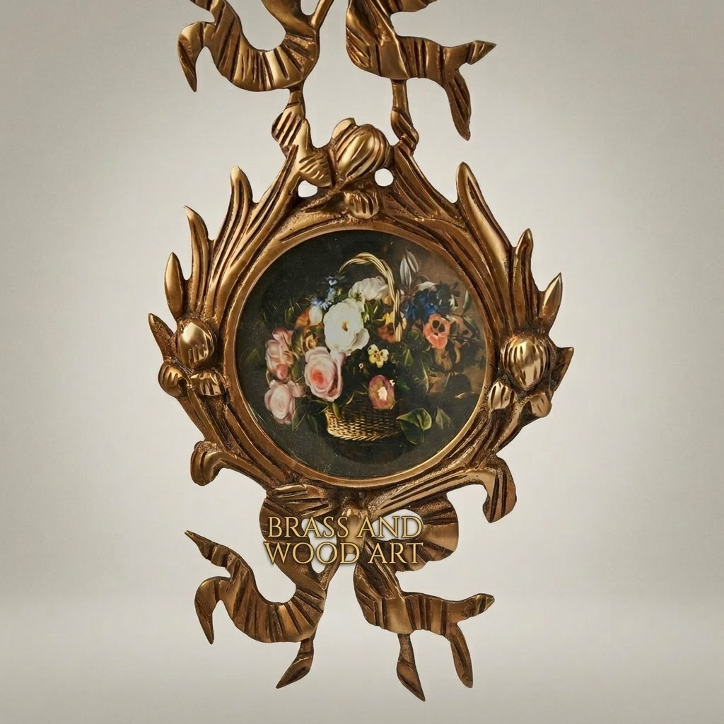 Neoclassical Triple Medallion Hanging Panel Set with Floral Insets & Ribbon Crest — Gold