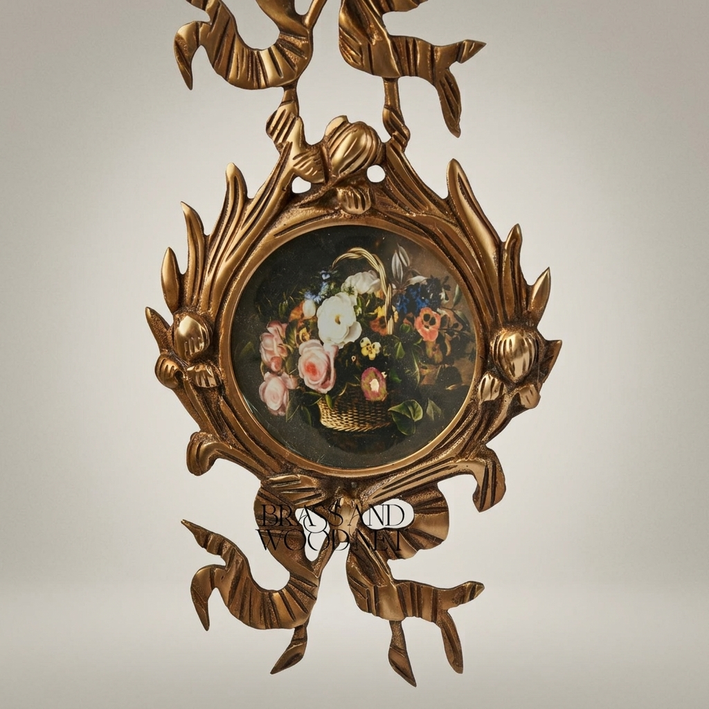 Neoclassical Triple Medallion Hanging Panel Set with Floral Insets & Ribbon Crest — Antique Gold