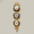Neoclassical Triple Porcelain Medallion Brass Wall Panel - Floral Sevres-Style with Ribbon Crown — Gold