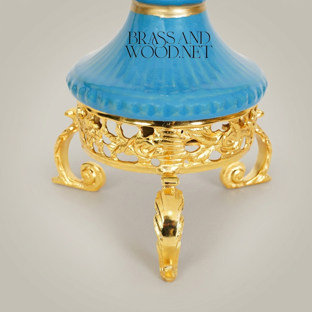 Neoclassical Turquoise Ceramic Incense Burner with Gilt Brass Urn & Tripod Stand