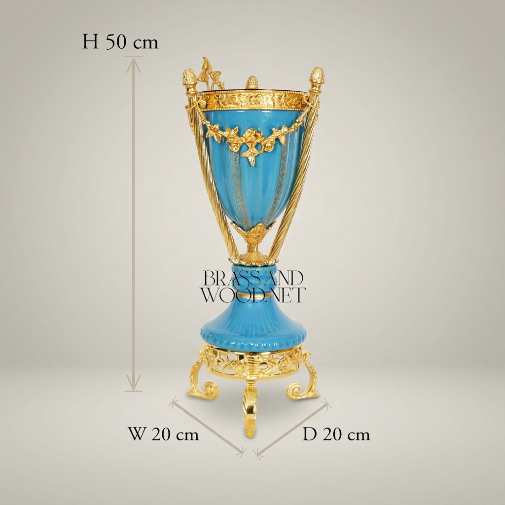 Neoclassical Turquoise Ceramic Incense Burner with Gilt Brass Urn & Tripod Stand