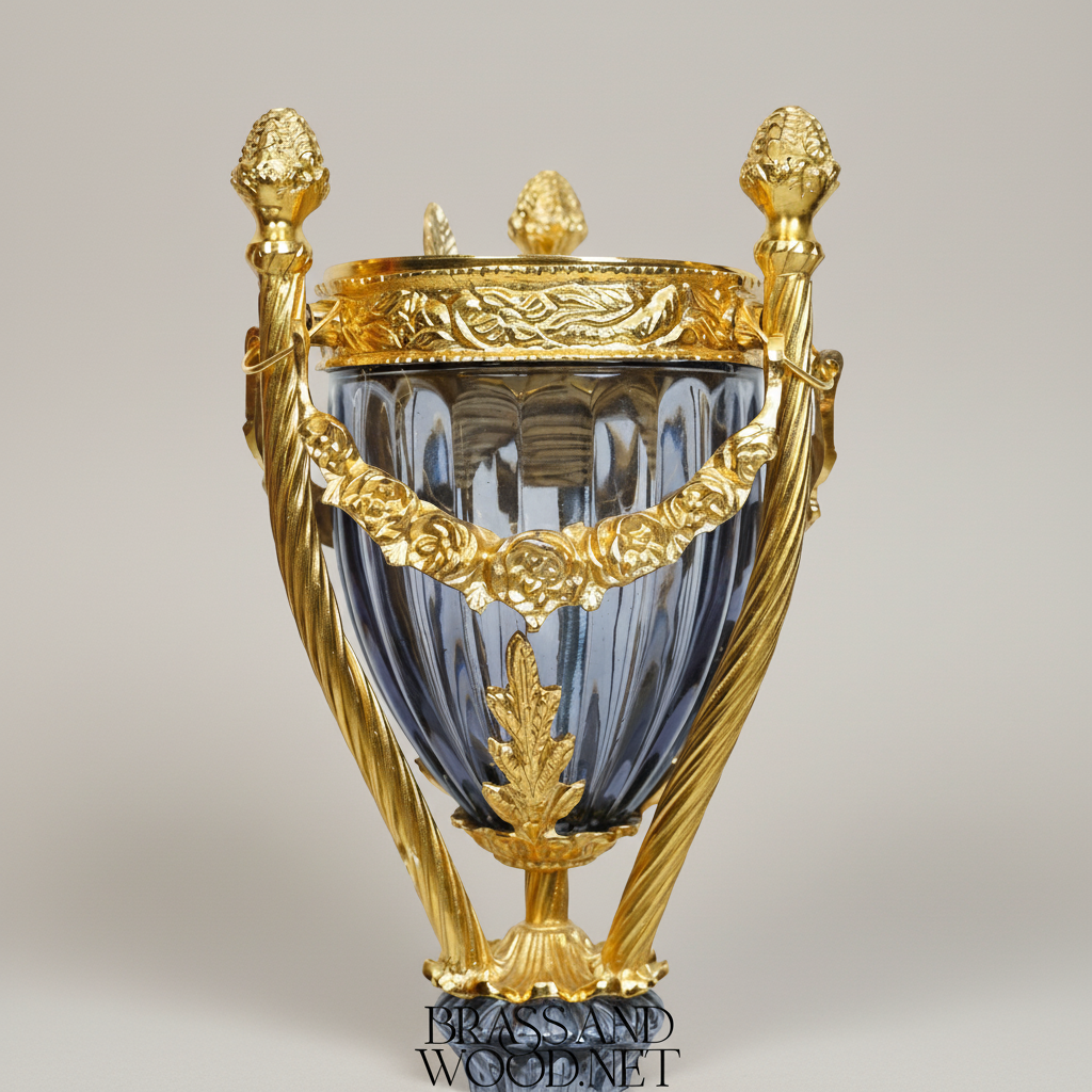 Neoclassical Urn Incense Burner — Fluted Crystal & Gilt Brass with Garland Mounts