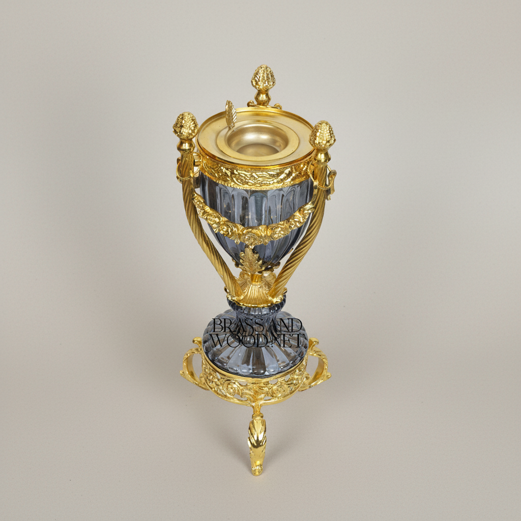 Neoclassical Urn Incense Burner — Fluted Crystal & Gilt Brass with Garland Mounts