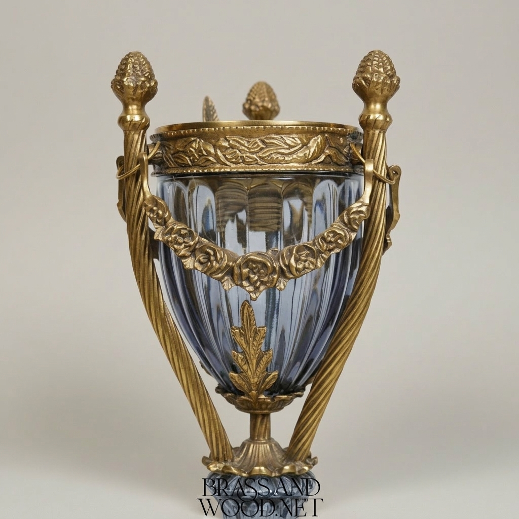 Neoclassical Urn Incense Burner — Fluted Crystal & Gilt Brass with Garland Mounts — Antique Gold