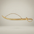 Ornate Engraved Brass Decorative Sword with Chain & Scabbard - Islamic Arabesque Wall Display — Gold