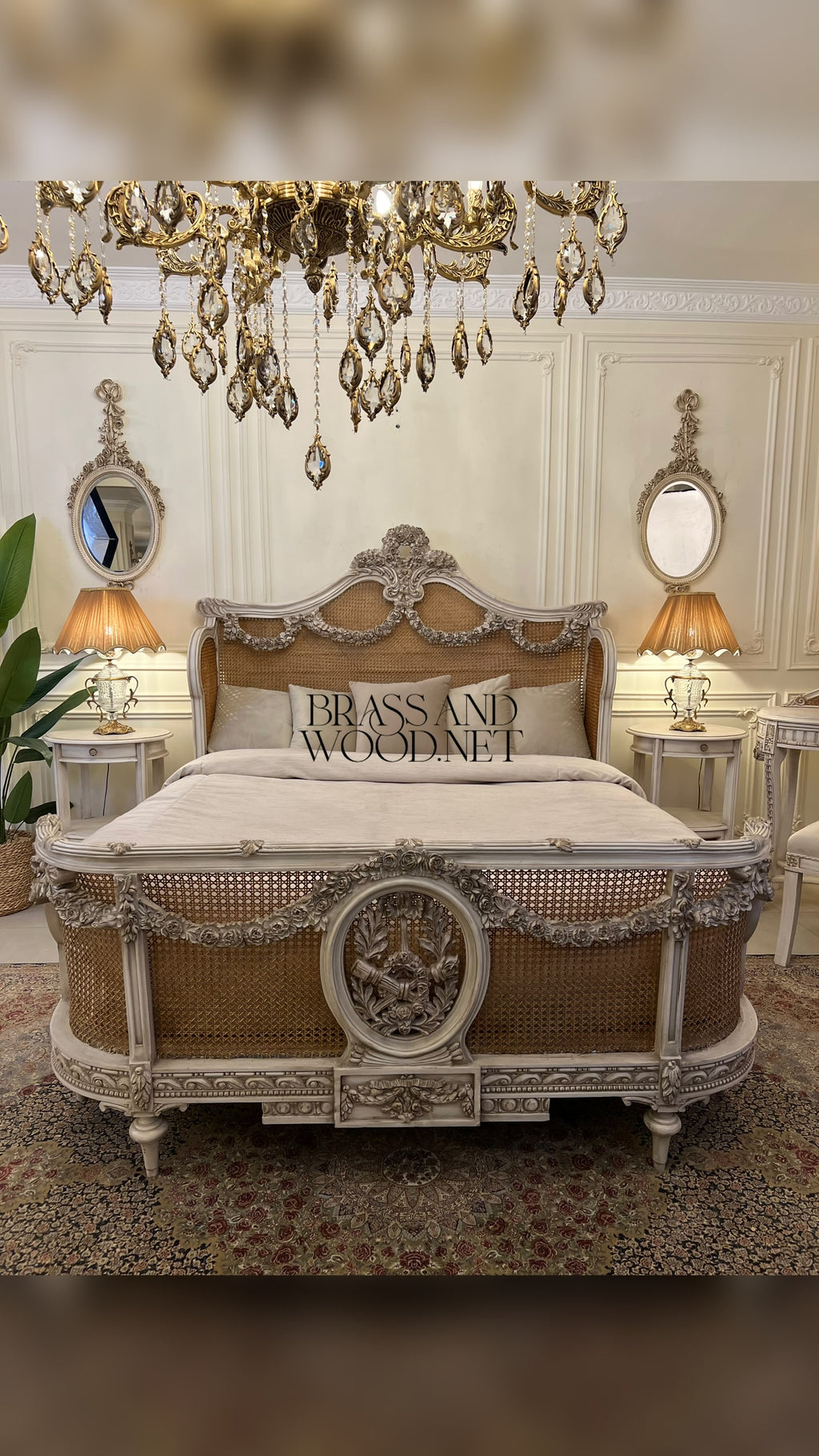 Silver-Leaf Rococo Caned Bedroom Set