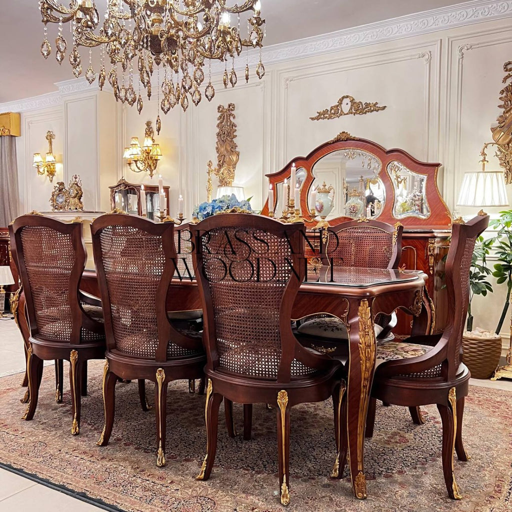 Brass & Wood Louis XV Rococo Carved Wood Dining Table
