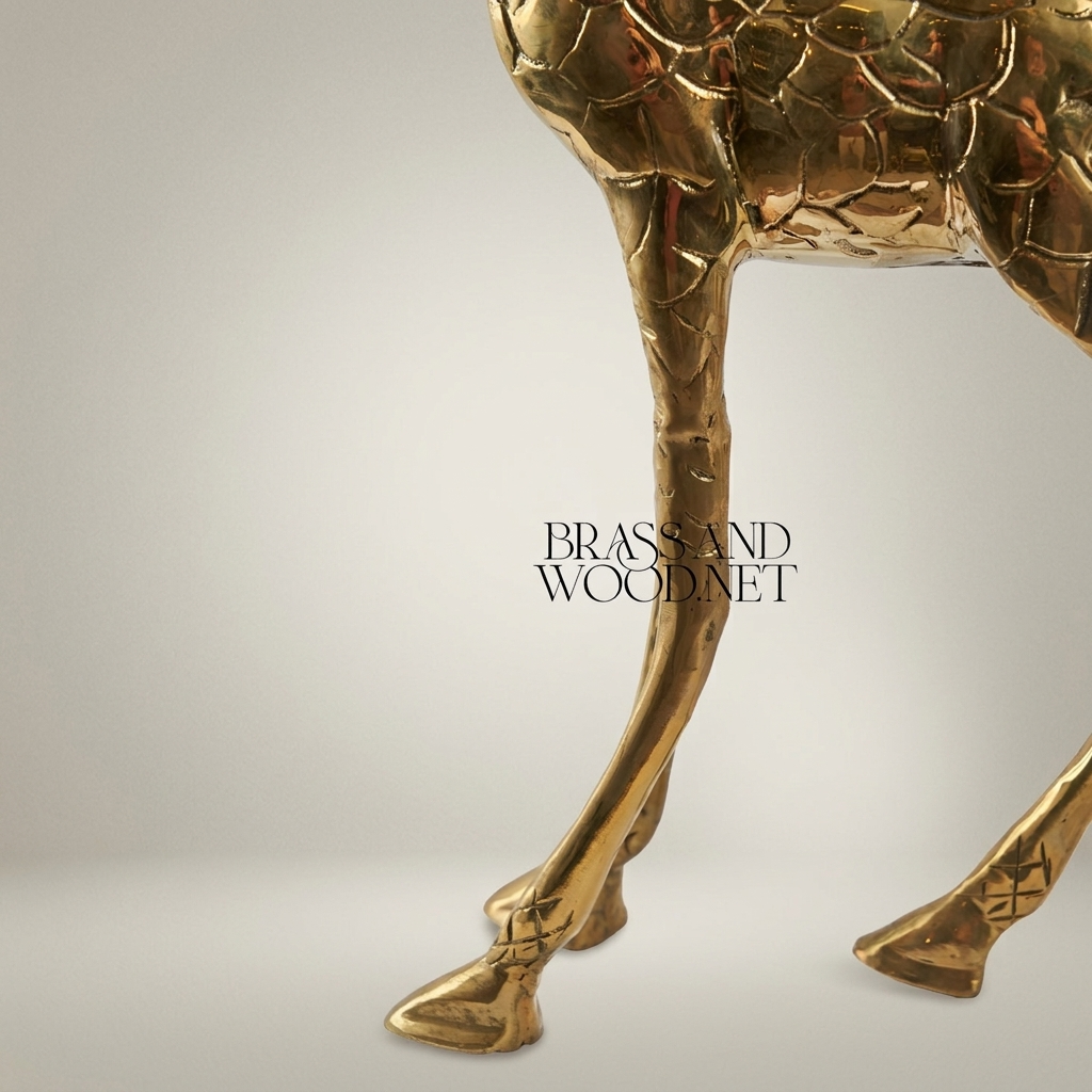 Polished Metal Giraffe Sculpture - Full-Body Walking Pose — Antique Gold