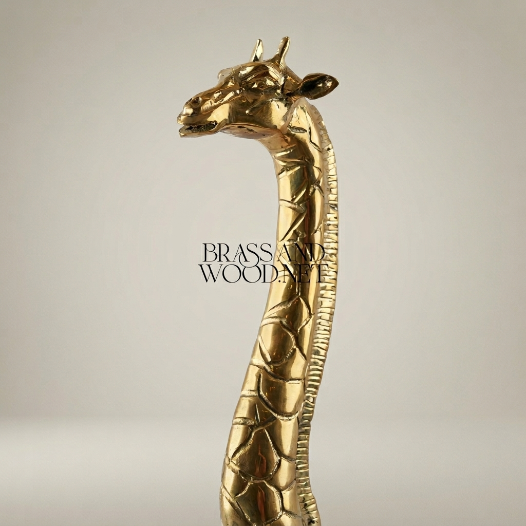 Polished Metal Giraffe Sculpture - Full-Body Walking Pose — Antique Gold